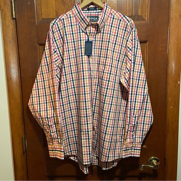 PGA Men’s Multicolor Plaid Button Down Cotton Shirt Size XL - Picture 1 of 12